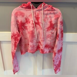 Wild Fable Pink and White Tie-Dye cropped hooded Sweatshirt size S